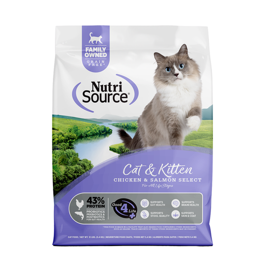NUTRISOURCE GRAIN FREE CAT & KITTEN CHICKEN & SALMON 12 LB